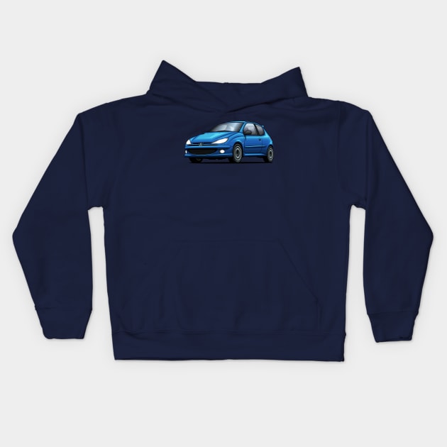 Peugeot 206 RC - Blue Kids Hoodie by Mario Ramos Rally Art